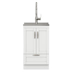 Deluxe Laundry Cabinet with Pull-Out Faucet and Stainless Steel Sink - White