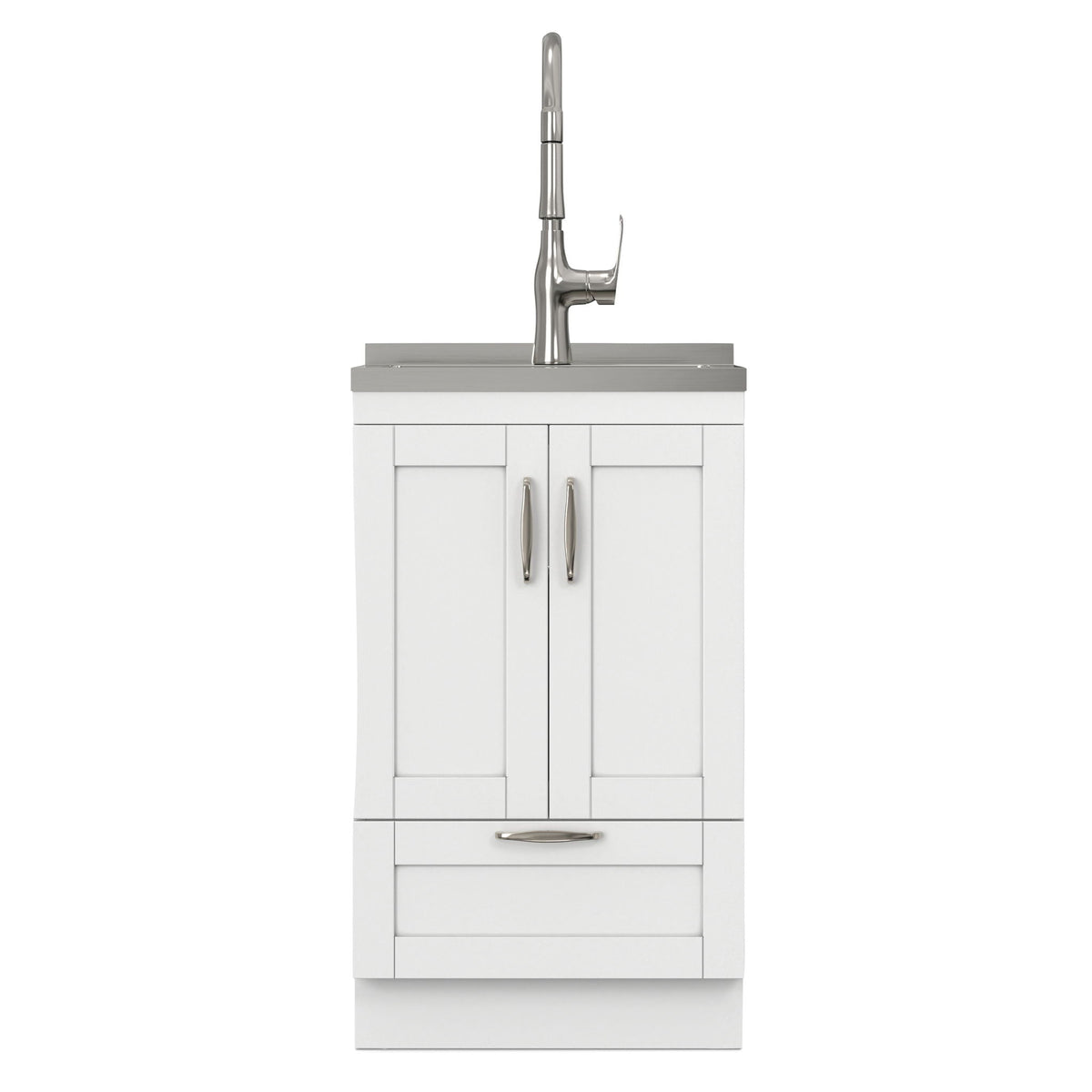 Deluxe Laundry Cabinet with Pull-Out Faucet and Stainless Steel Sink - White