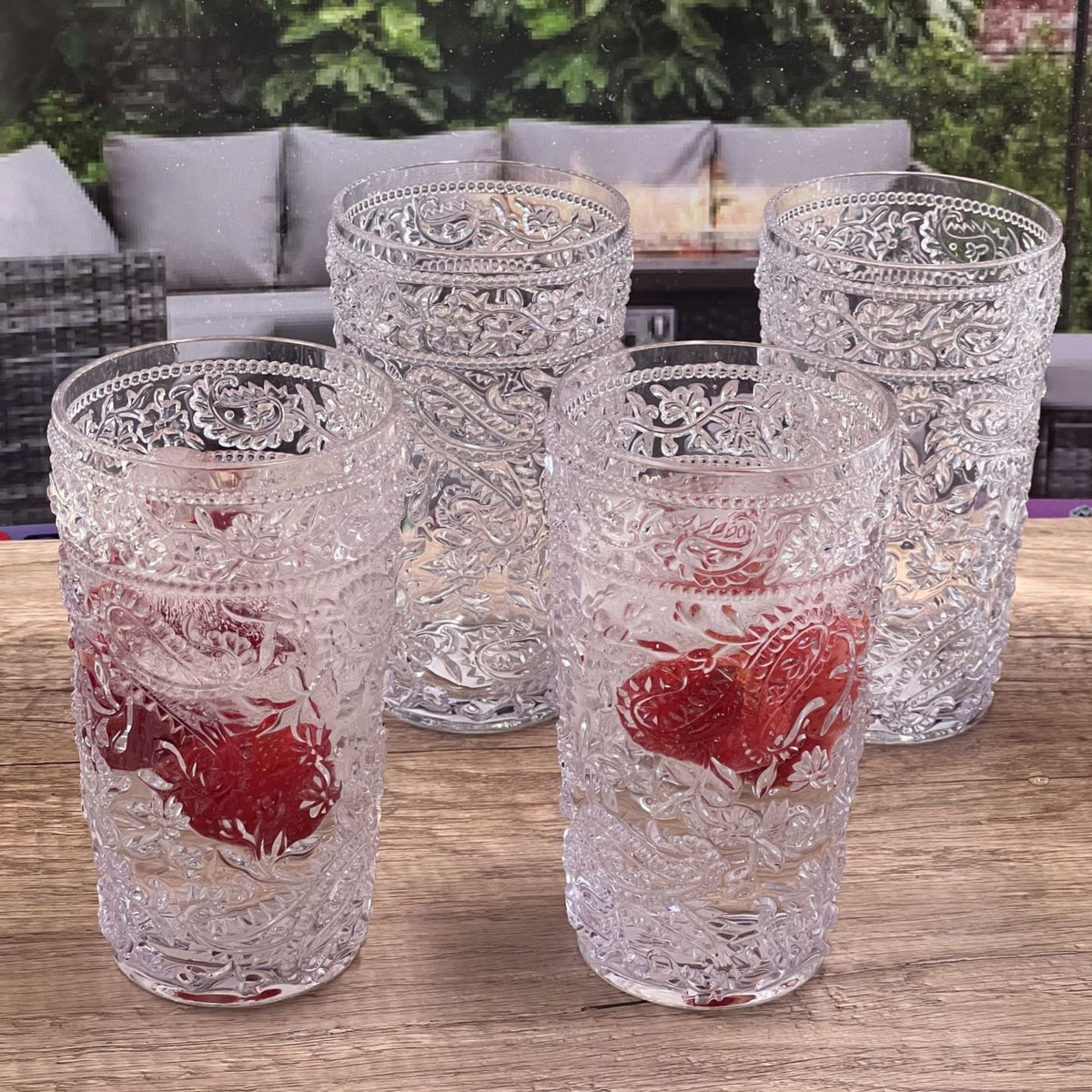 Paisley Style Acrylic Hi Ball Glasses with Shatterproof Design - White or Pink