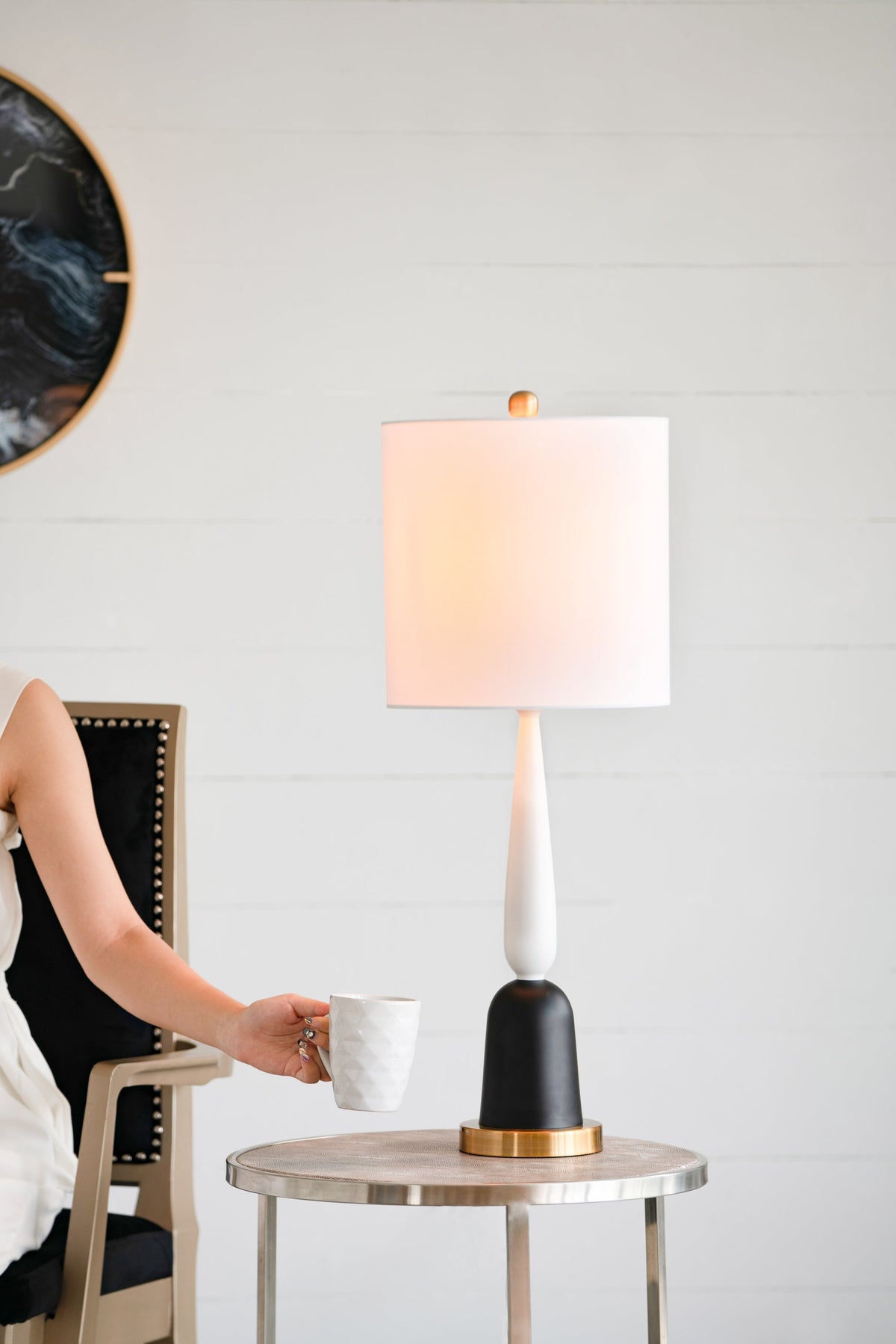 Teardrop Silhouette Table Lamp with Black and Gold Base - Black/Gold