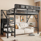 Twin Size Loft Bed with Stairs and Storage Shelves