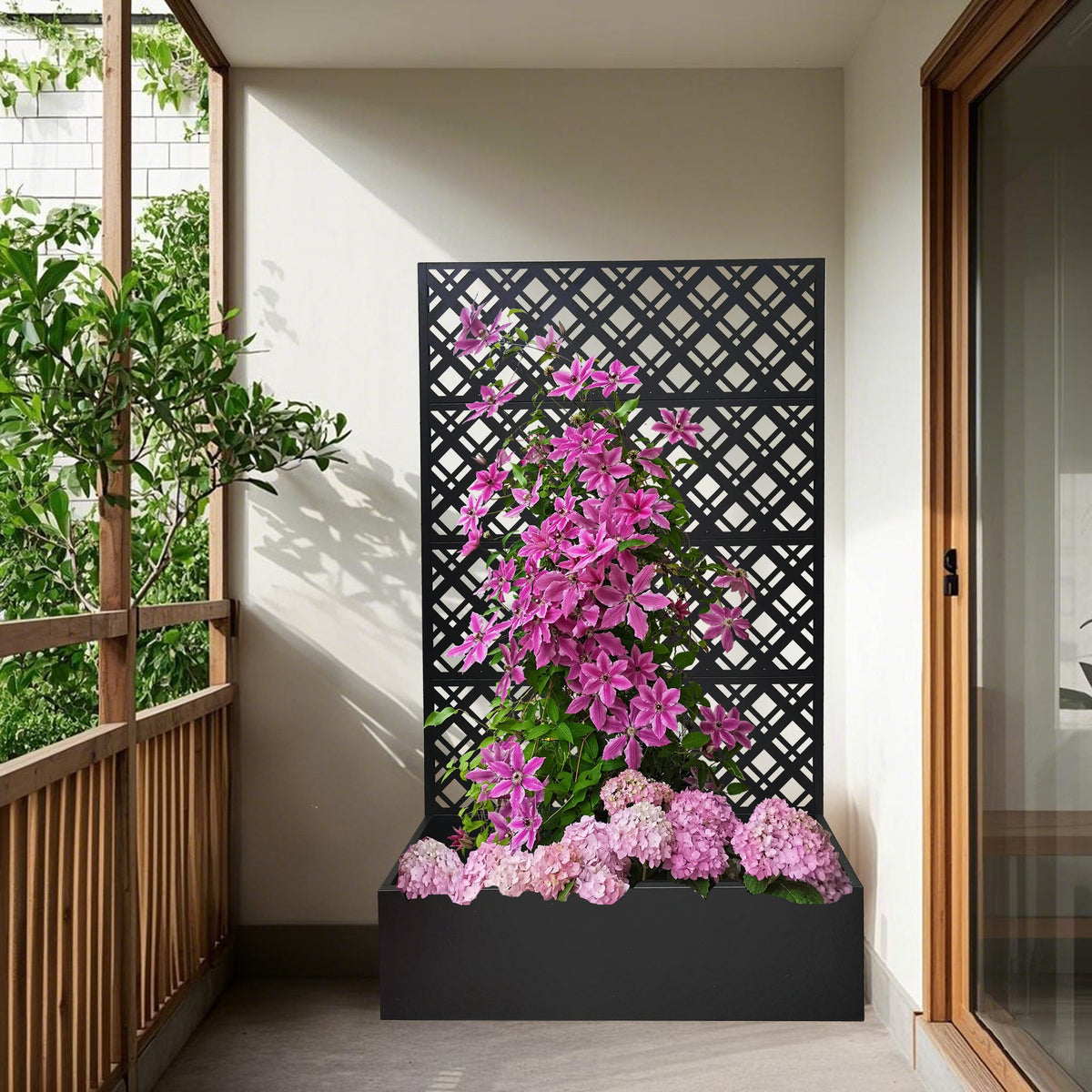 Metal Planter Raised Garden Bed with Trellis - Iron