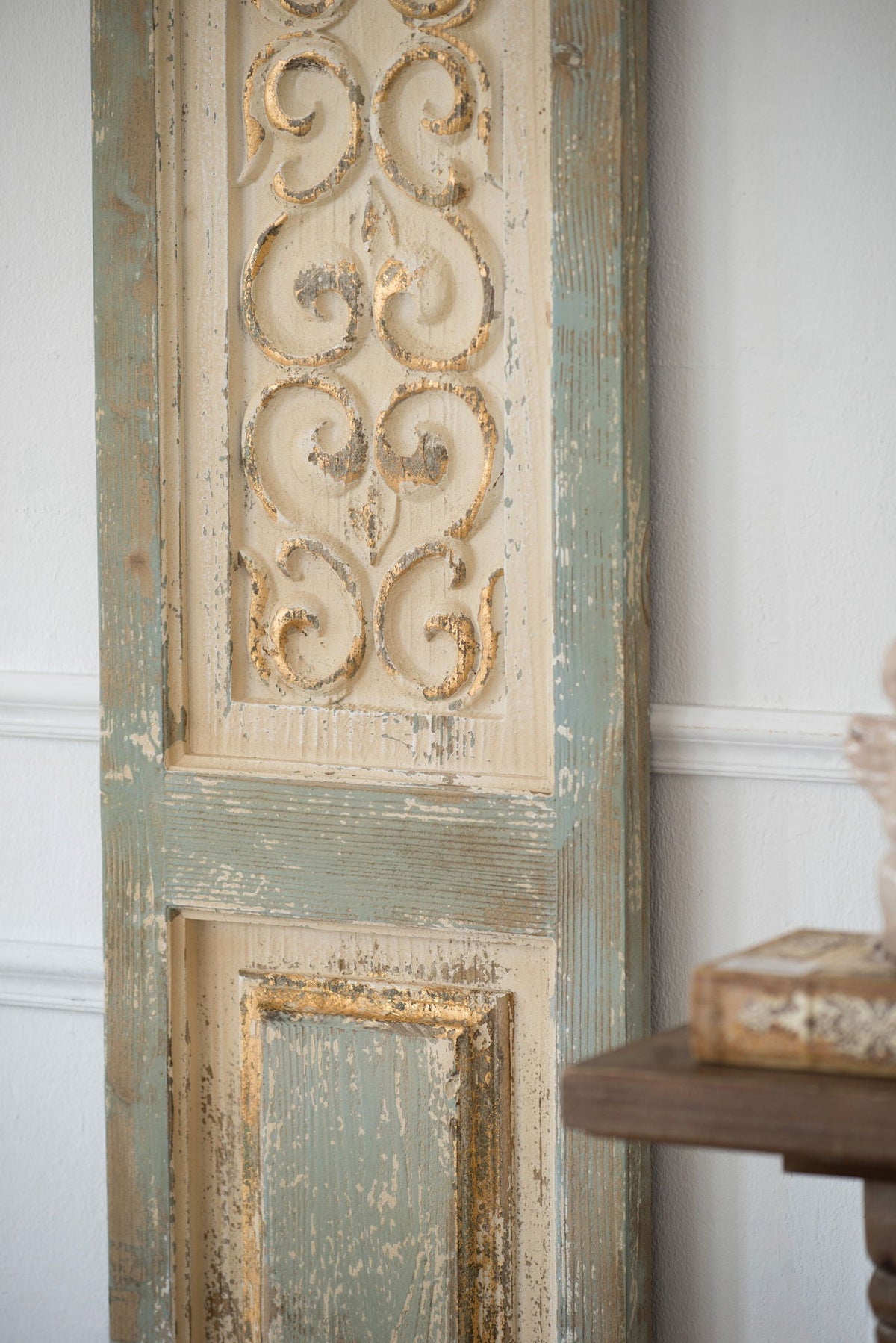 Large Wooden Rectangle Hanging Panel Decorative Wall Sculpture with Carved Details - Beige