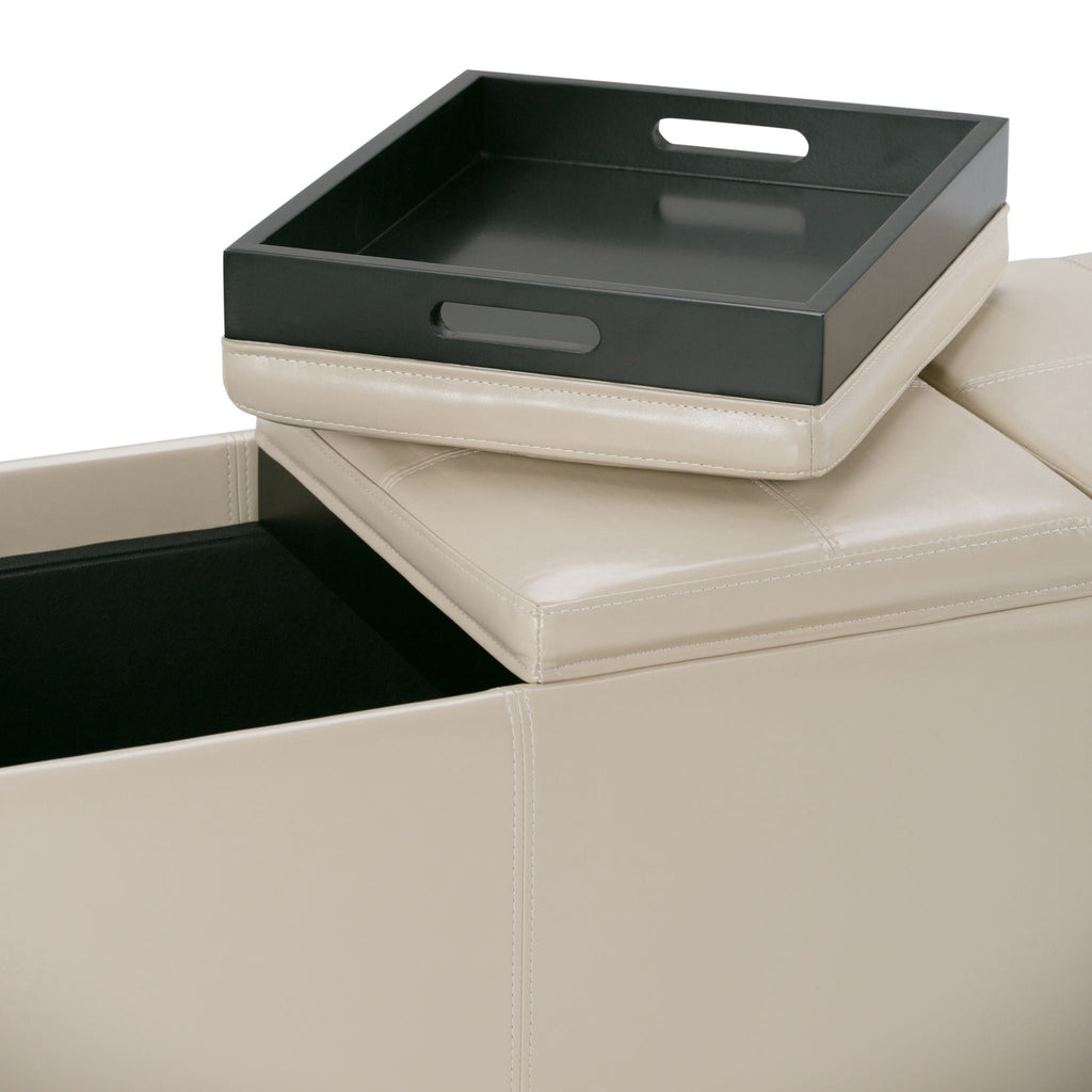 Avalon Upholstered Storage Ottoman with Flip-Over Serving Trays - Multiple Colors