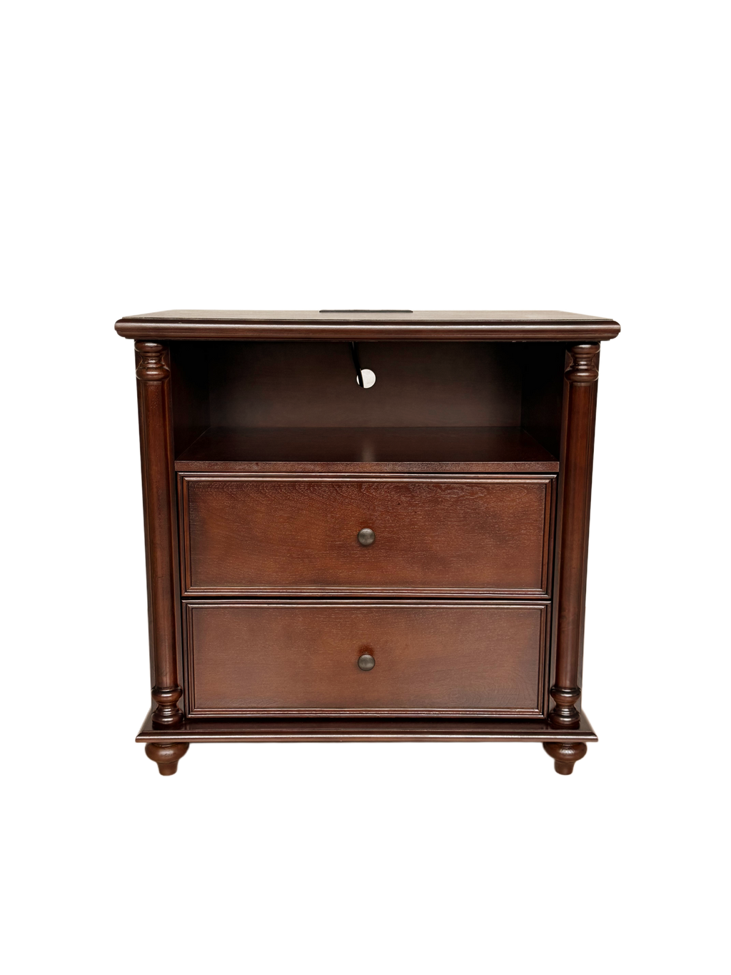 28" Rustic Nightstand with Charging Station - Walnut