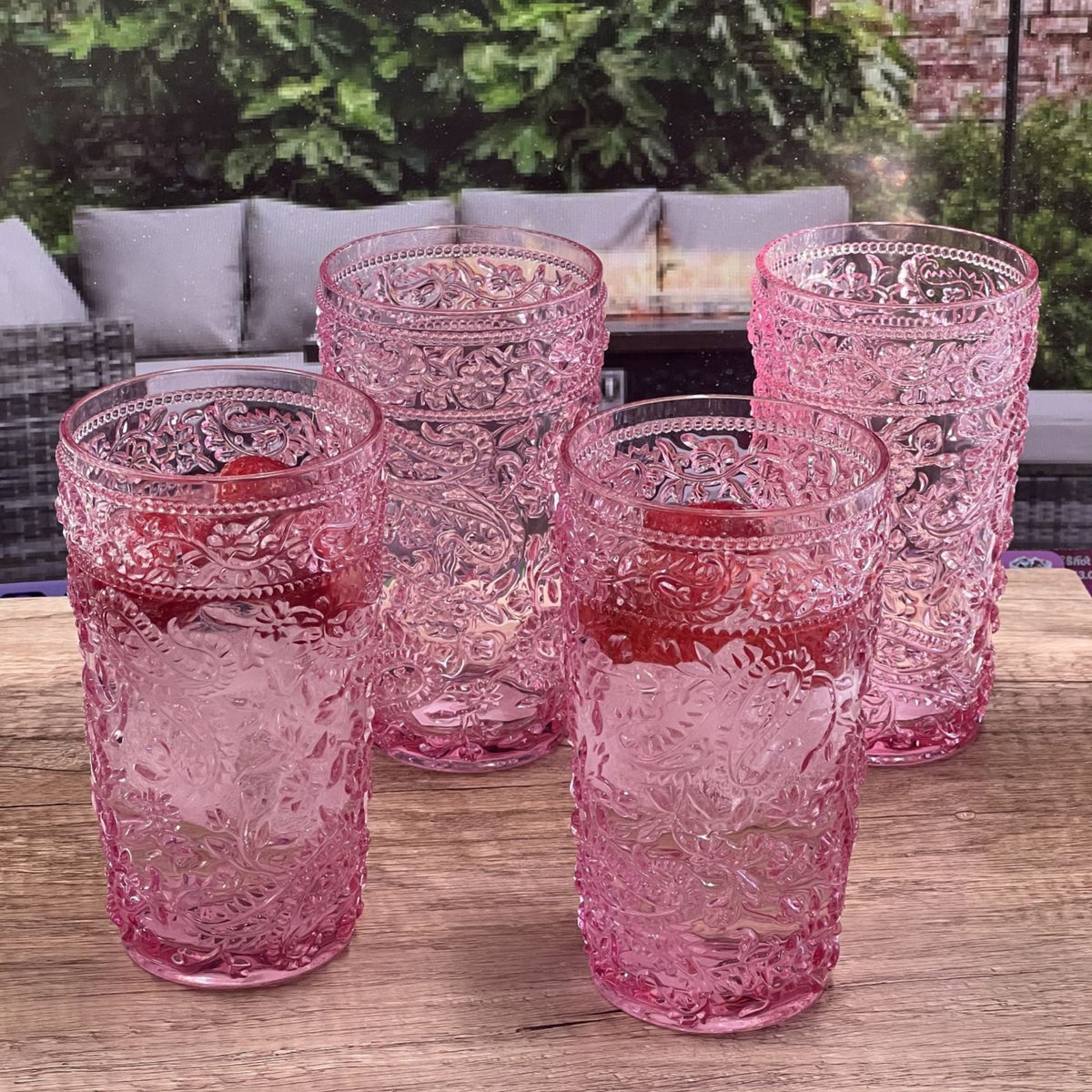 Paisley Style Acrylic Hi Ball Glasses with Shatterproof Design - White or Pink