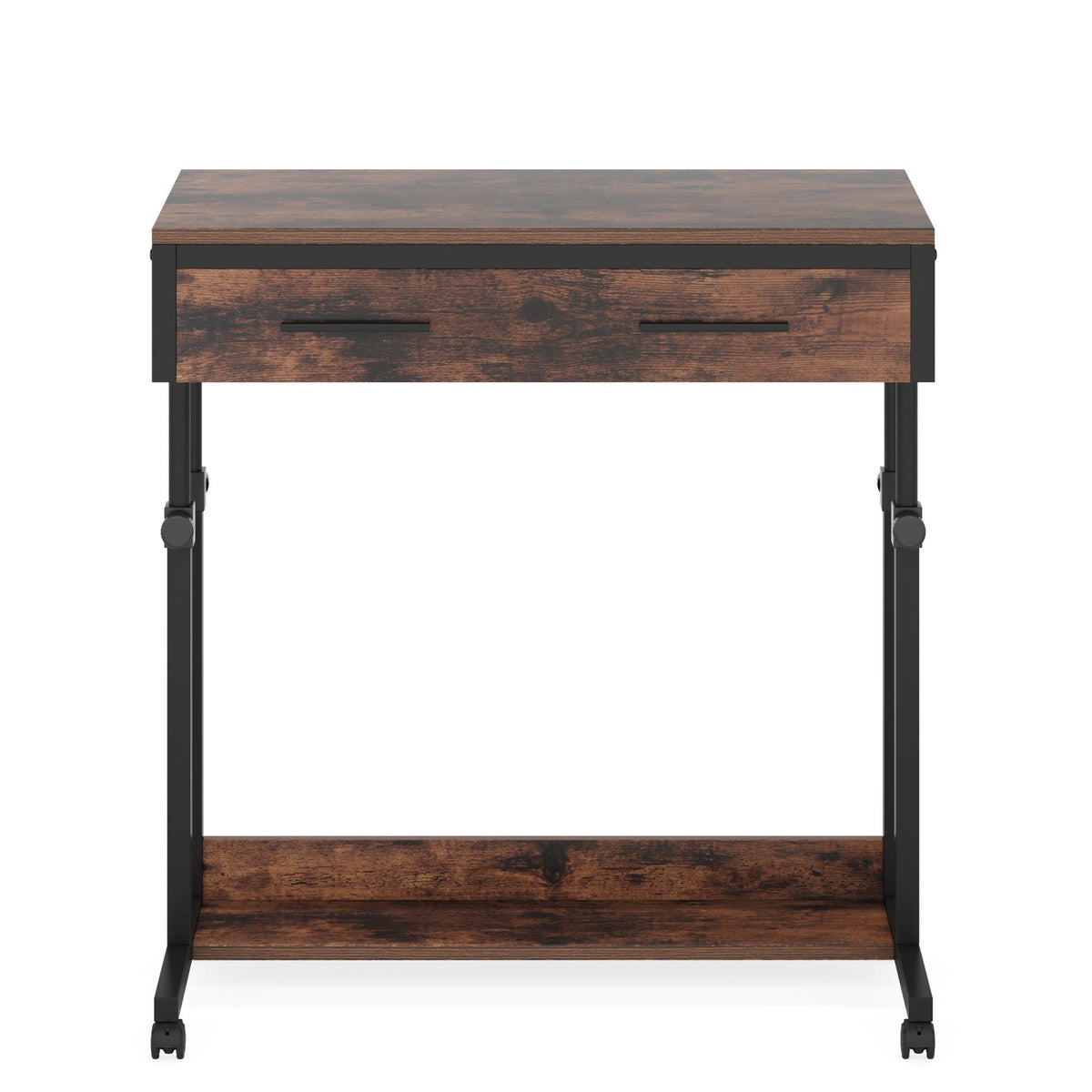 Portable Laptop Desk with Drawer & Wheels - Height Adjustable - Brown/Black