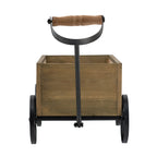 Rustic Wooden Wagon Planter with Metal Wheels - Brown Black