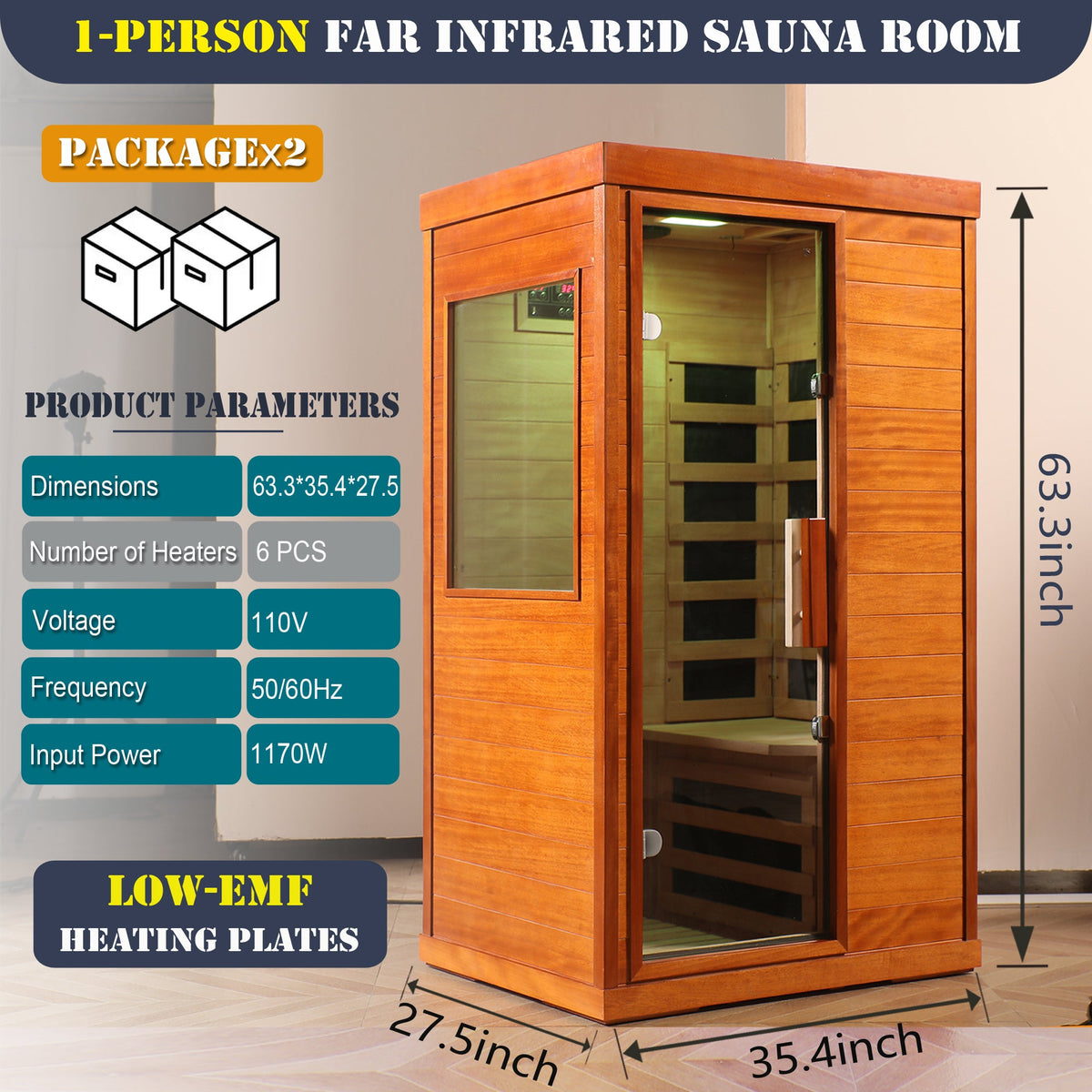 Far Infrared Sauna Room with Low EMF Technology - Solid Wood