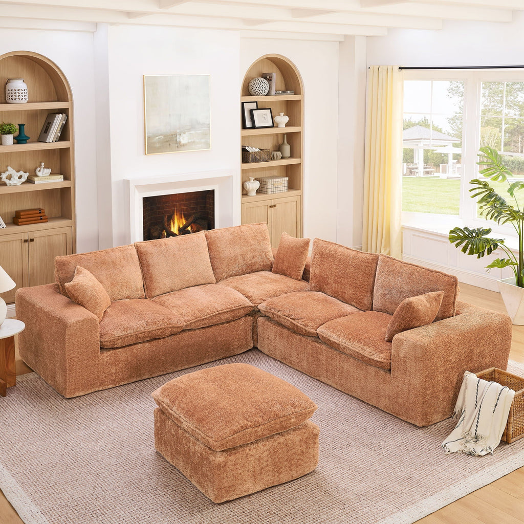 Sectional Sofa with Moveable Ottoman and Modular Design - Multiple Colors