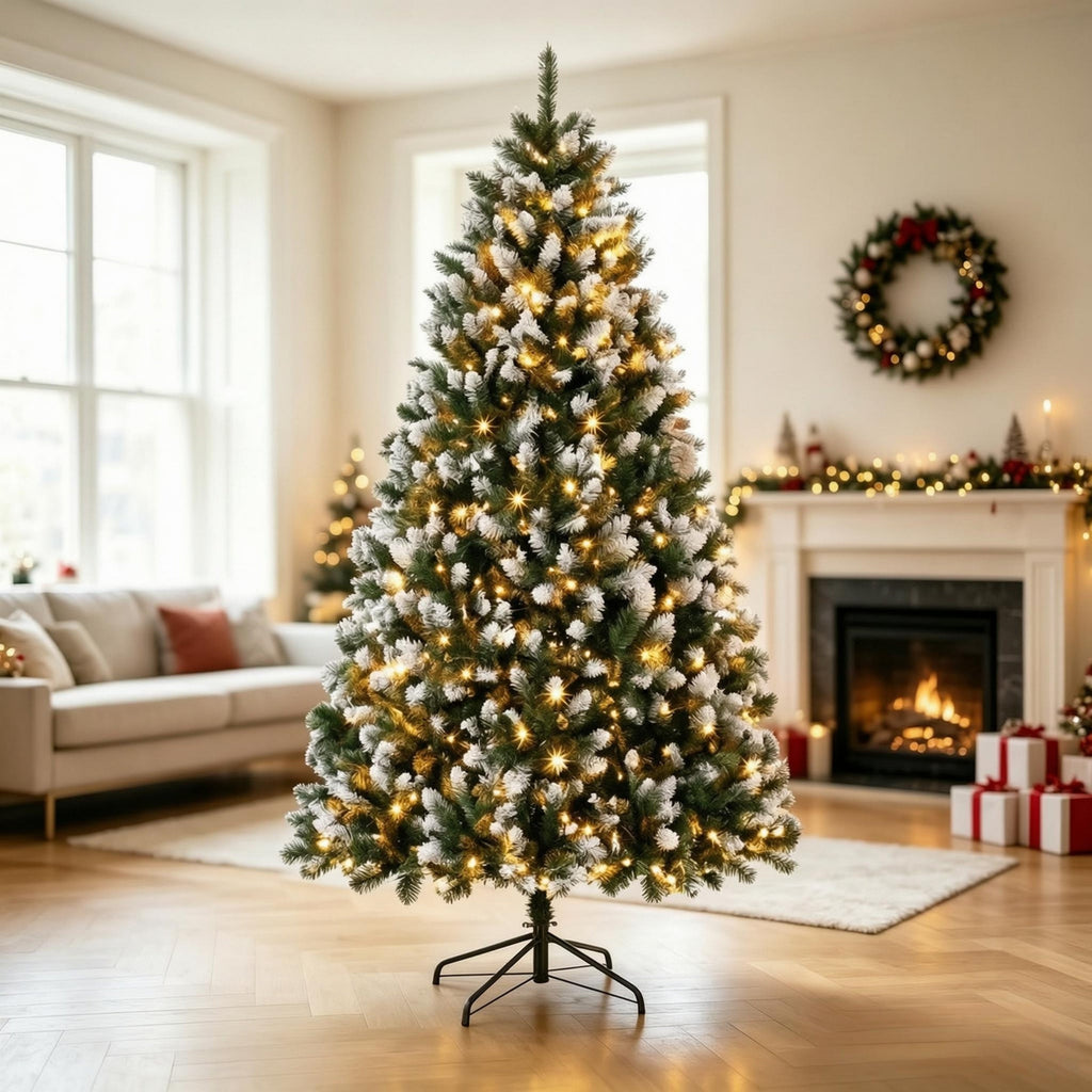 7.5 ft Pre-Lit Artificial Christmas Tree with 400 LED Lights - White Tips
