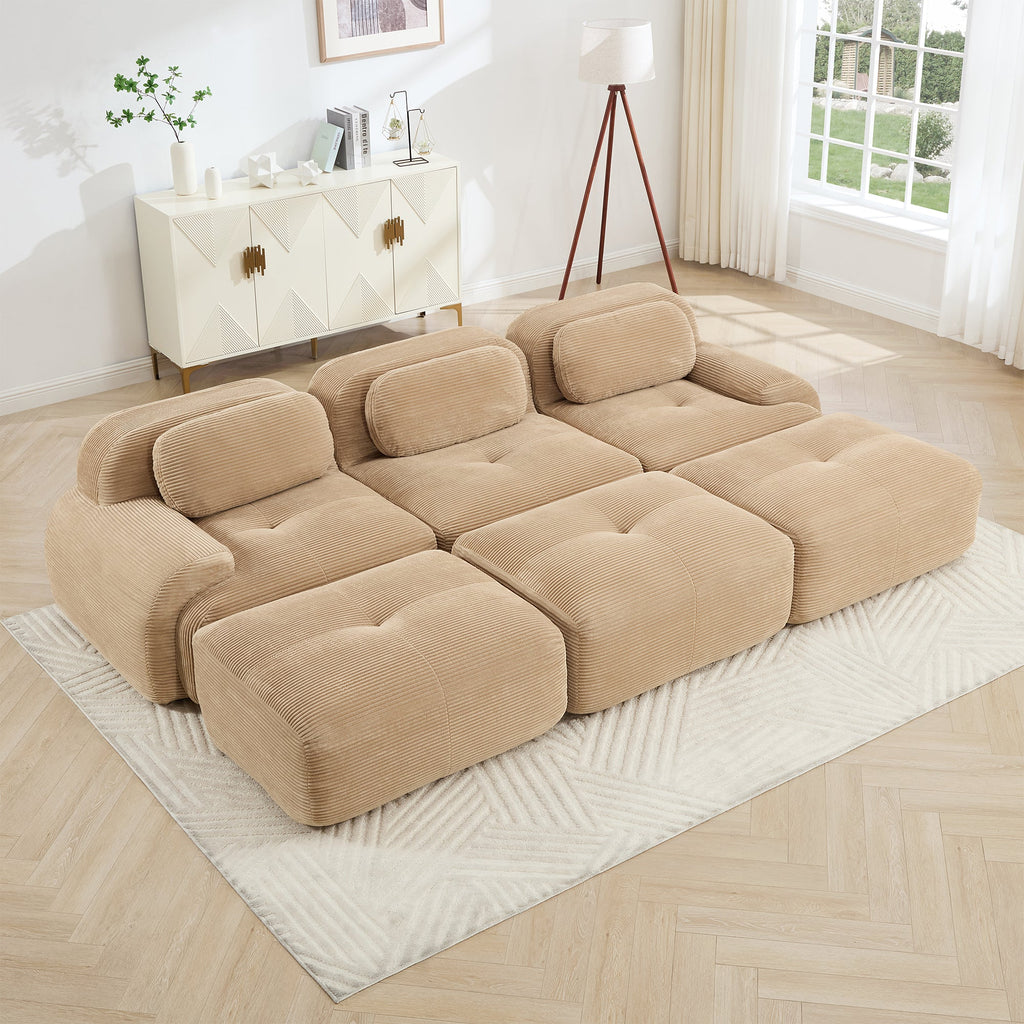 Three-Seat Modular Sofa With 3 Ottomans – Camel