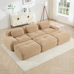Three-Seat Modular Sofa With 3 Ottomans – Camel