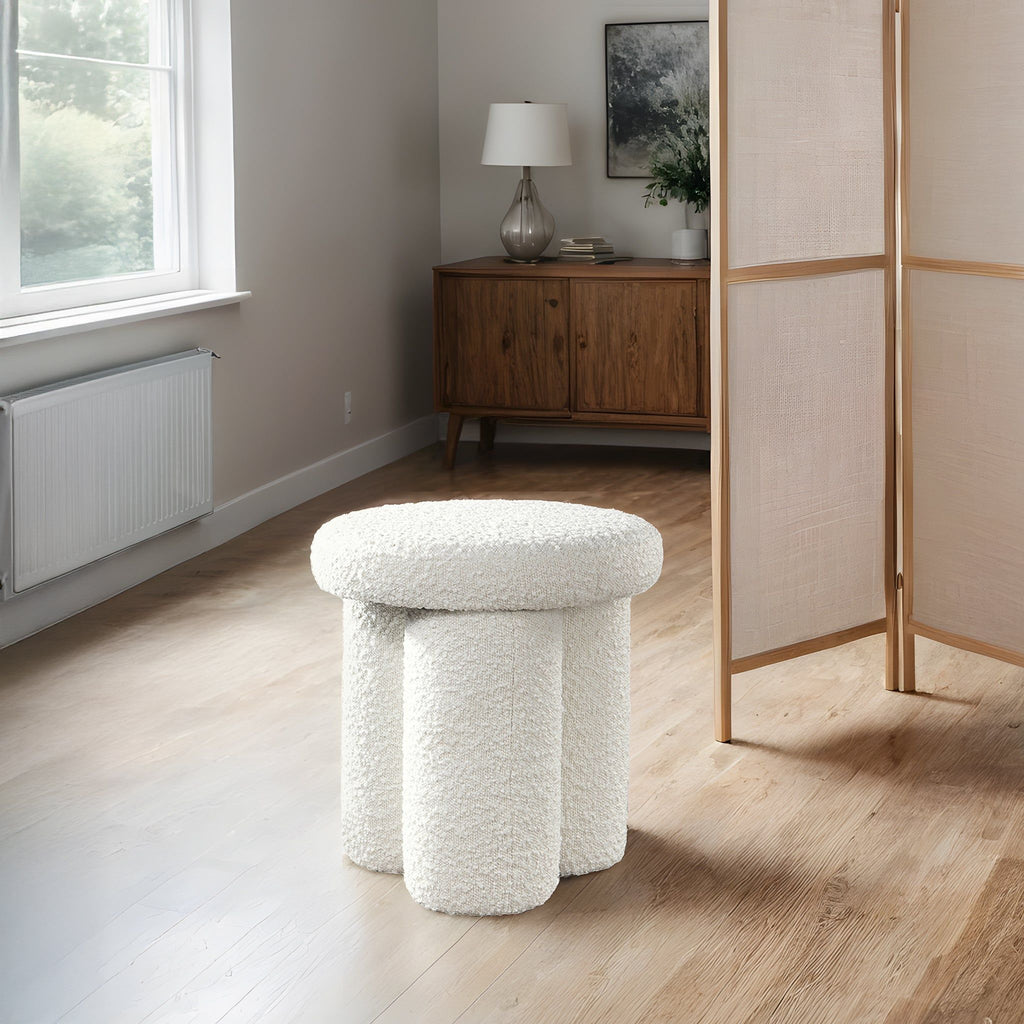 Ivory Accent Stool with Sherpa Upholstery - Wesley