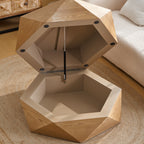 Retro Style Polygon Flip Top Coffee Table with Hidden Storage - Natural