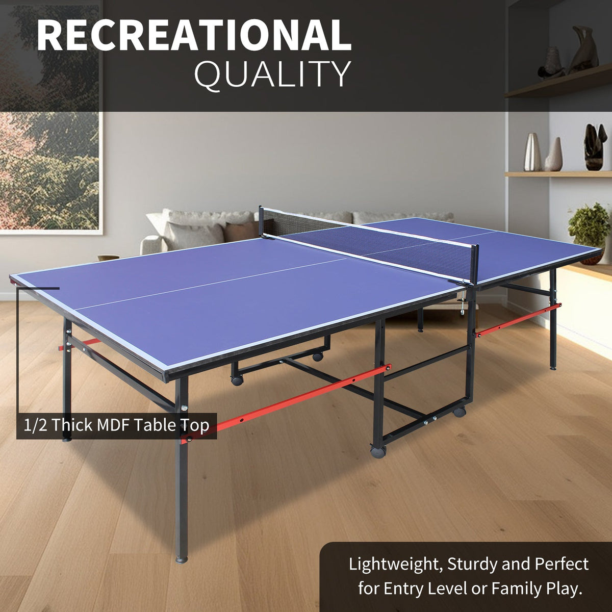 8ft Foldable Table Tennis Table Set with Portable Design - Blue