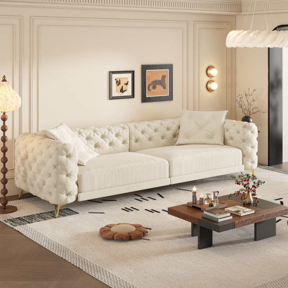 3-In-1 Convertible Sleeper Sofa Set with Deep Seat & Movable Ottoman - White, Beige, Gray
