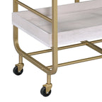 Gold & White Washed Finish Serving Cart with Removable Wooden Trays
