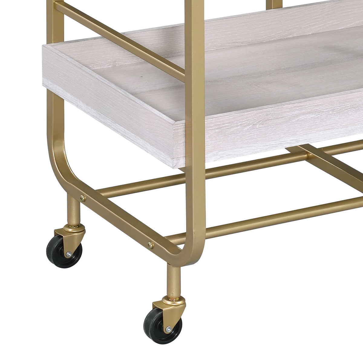 Gold & White Washed Finish Serving Cart with Removable Wooden Trays