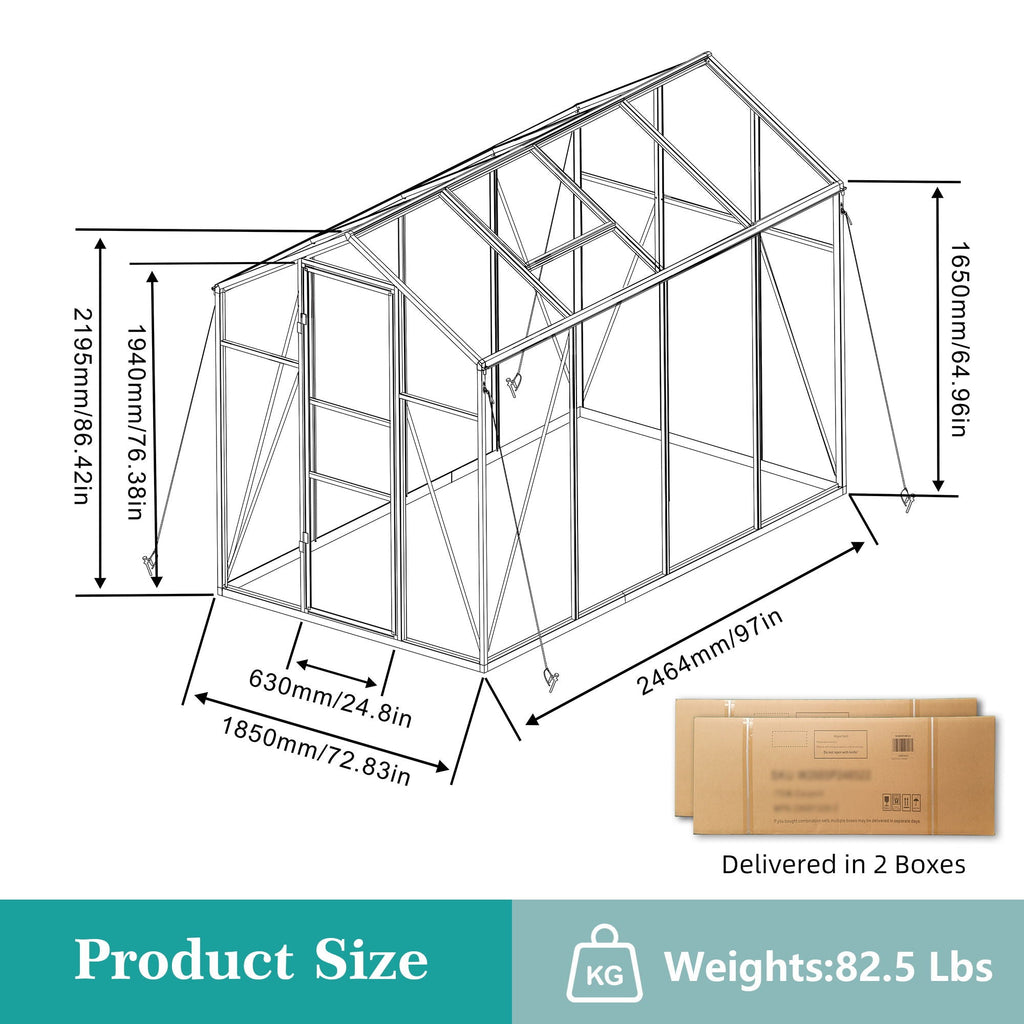 Windproof Greenhouse with Raised Base - Polycarbonate Panels - Black