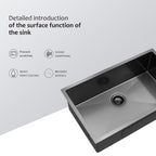 Black Undermount Kitchen Sink 16 Gauge Stainless Steel Single Bowl