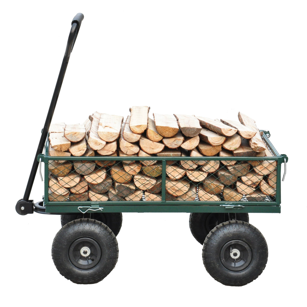 Green Outdoor Wagon Cart with Foldable Steel Frame - 550 lb Capacity
