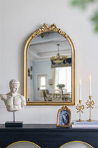 Gold Baroque Style Wall Mirror with Intricate Crown Detailing - 40.2" x 29.9"