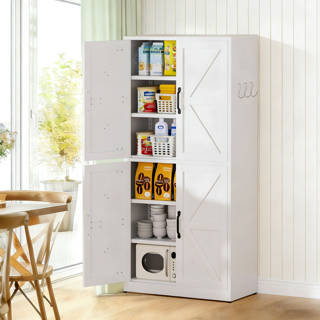 Kitchen Pantry Cabinet with Adjustable Shelves - Heavy Duty Storage - White