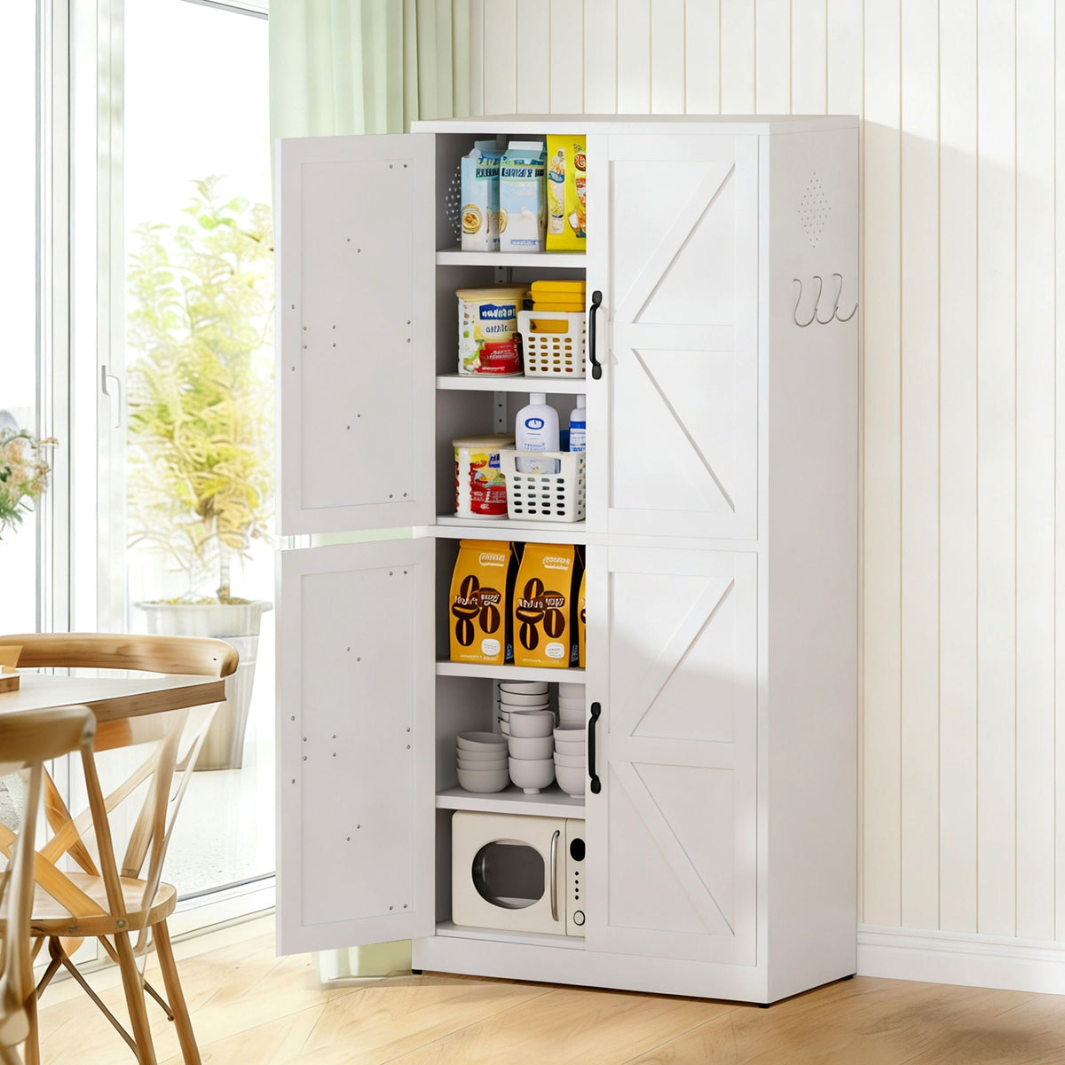 Kitchen Pantry Cabinet with Adjustable Shelves - Heavy Duty Storage - White