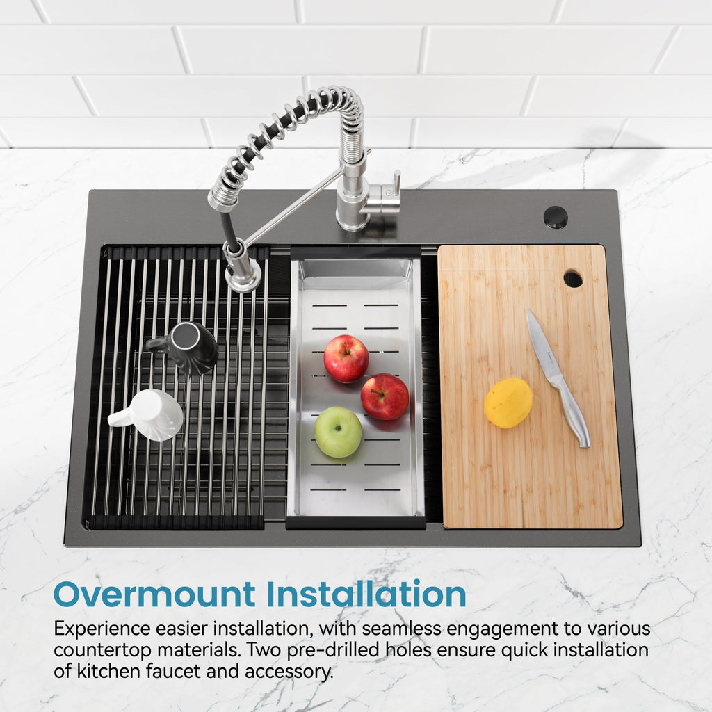 Stainless Steel Kitchen Sink with Overmount Single Bowl - Brushed Finish