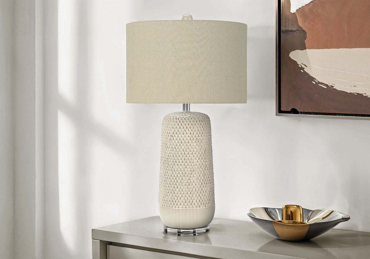 Contemporary Ceramic Table Lamp with 3-Way Lighting - Beige