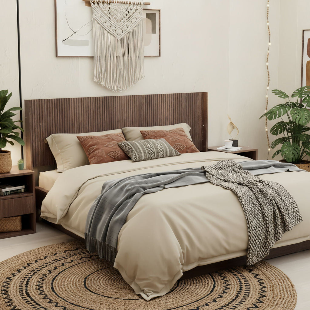 Modern Wide Wall Mounted Fluted Panel Headboard with Fluted Design - Dark Brown or Light Brown