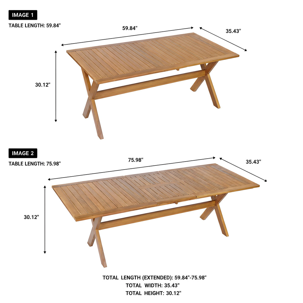 Acacia Wood Outdoor Dining Set 7-Piece with Large Table and 6 Chairs - Teak or Beige
