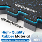 0.6 Inch Thick Gym Floor Mats with Interlocking Design - Black+Blue