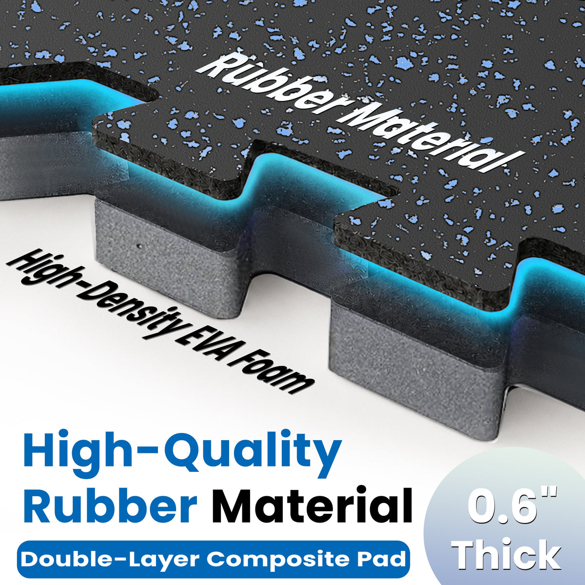 0.6 Inch Thick Gym Floor Mats with Interlocking Design - Black+Blue