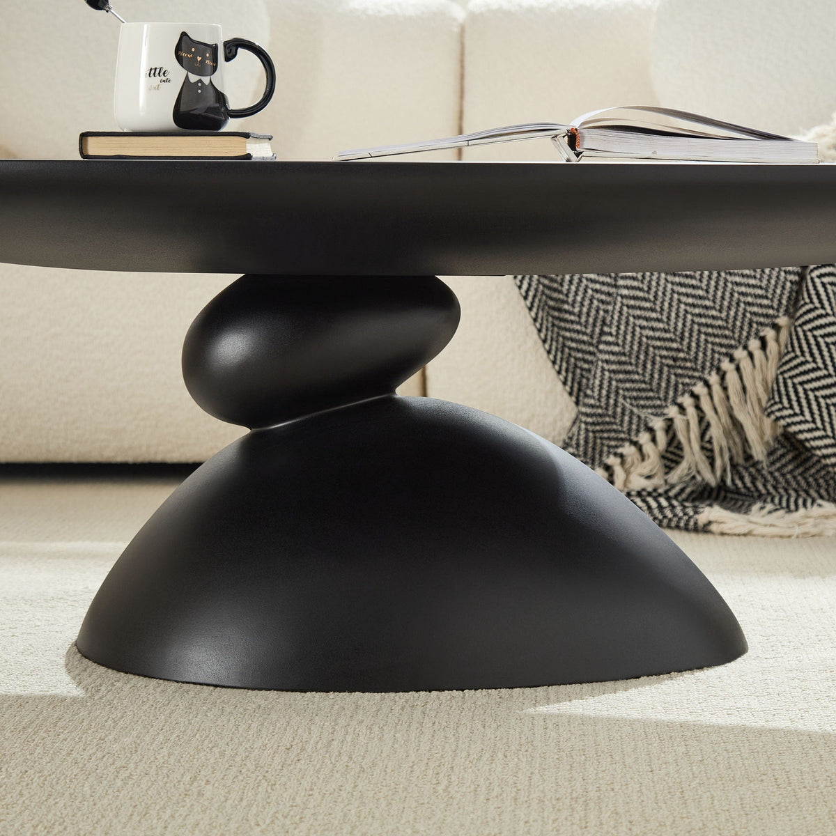 Lucky Stone Shaped Table with Sculptural Base – White, Black, or Gray