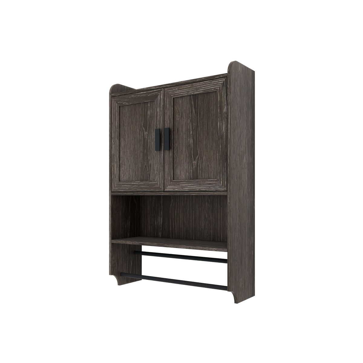 Bathroom Wall Cabinet with Adjustable Shelf, Towel Bar and Paper Holder - Grey