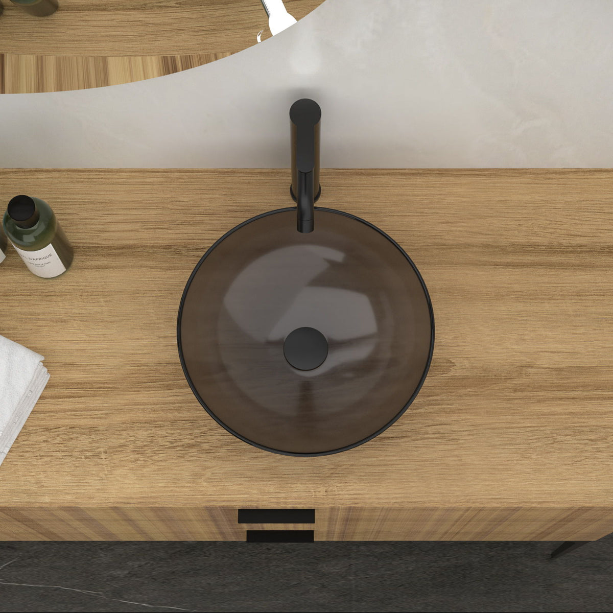 Tempered Glass Vessel Sink with Pop-Up Drain - White, Pearl Silver, Dark Brown, Dark Gray