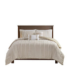 Full/Queen 3 Piece Cotton Yarn Dyed Comforter Set with Tufted Embroidery - Taupe