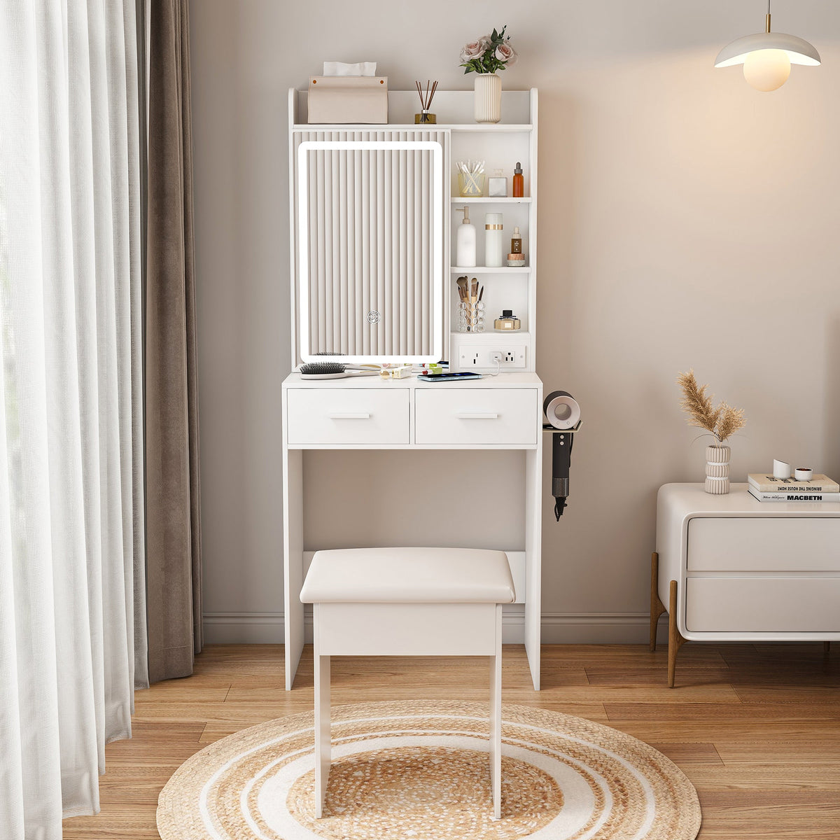 Small Makeup Vanity Desk with Mirror & LED Lights