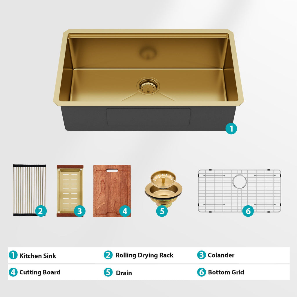 Stainless Steel Undermount Kitchen Sink with Workstation - Gold