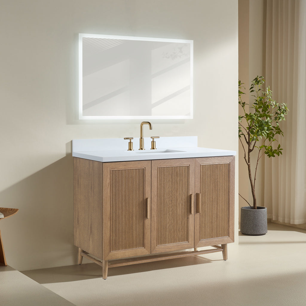 48" Freestanding Single Sink Bathroom Vanity with Solid Wood - Light Coffee