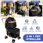 Double Pet Stroller for Small and Medium Dogs and Cats with Foldable Frame - Carbon-Steel