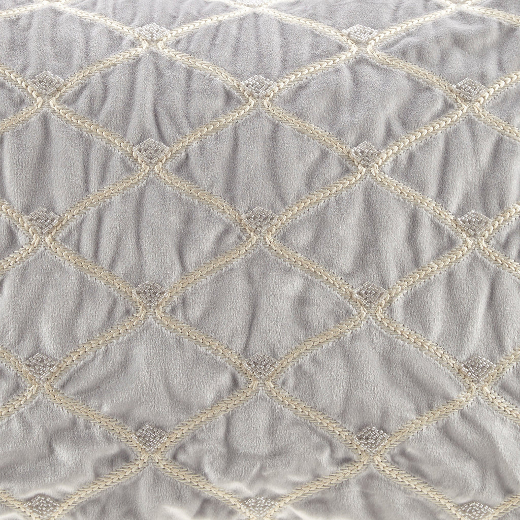 Silver Oblong Velvet Throw Pillow with Hand-Beaded Details - 22x15