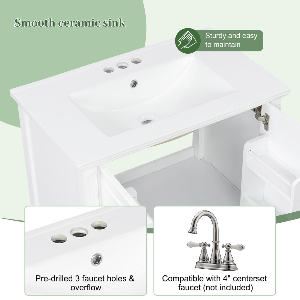 Freestanding Vanity with Drawer & Soft Close Doors - Green or White