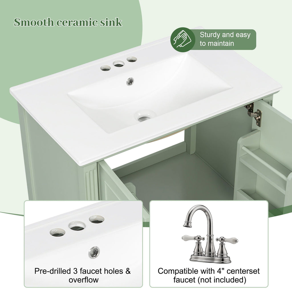 Freestanding Vanity with Drawer & Soft Close Doors - Green or White