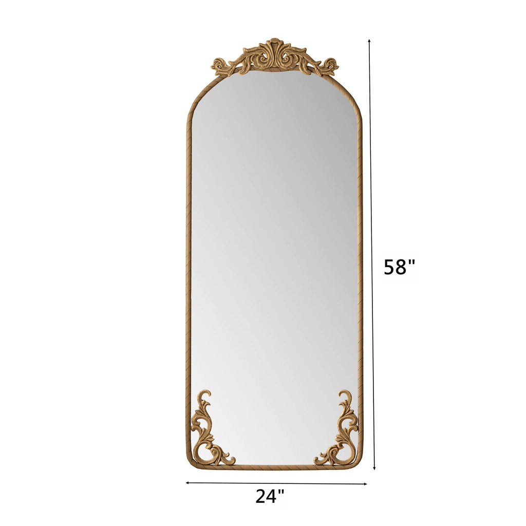Full Body Arched Mirror with Vintage Carved Applique - Bronze or Pearl Silver