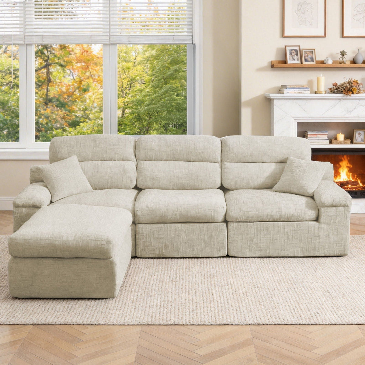 Corner Chaise Sofa with High Backrest - 2 Piece Living Room Set