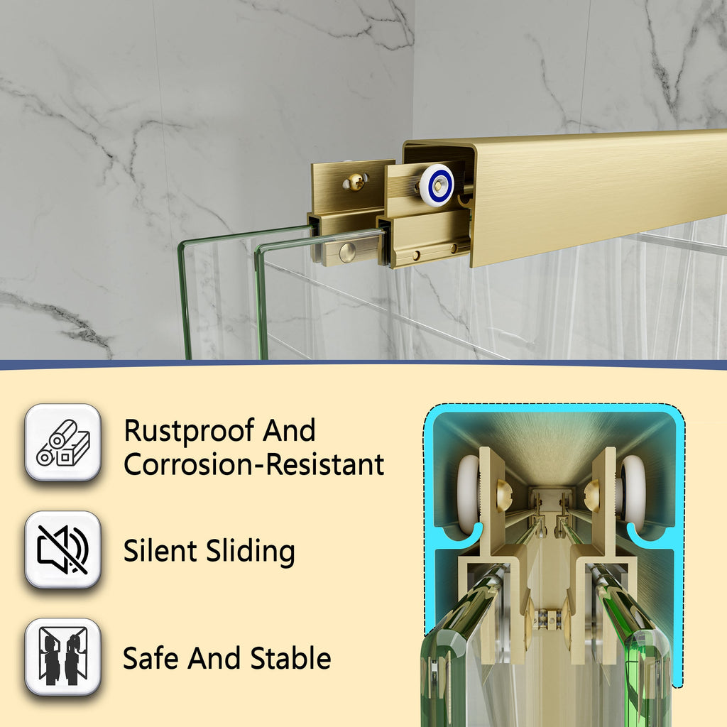 55-60" Adjustable Brushed Shower Door with Tempered Glass - Brushed Gold