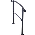 Black Wrought Iron Outdoor Step Handrail with Flexible Installation - Fits 1 to 3 Steps